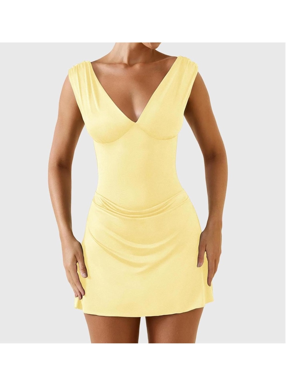 Yellow V-Neck Sleeveless Dress